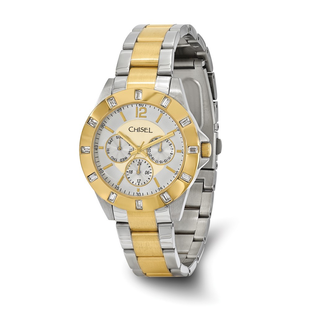 Mens Chisel IP Two-tone Stainless Steel Silver-tone Dial Wrist Watch 8.25" Len